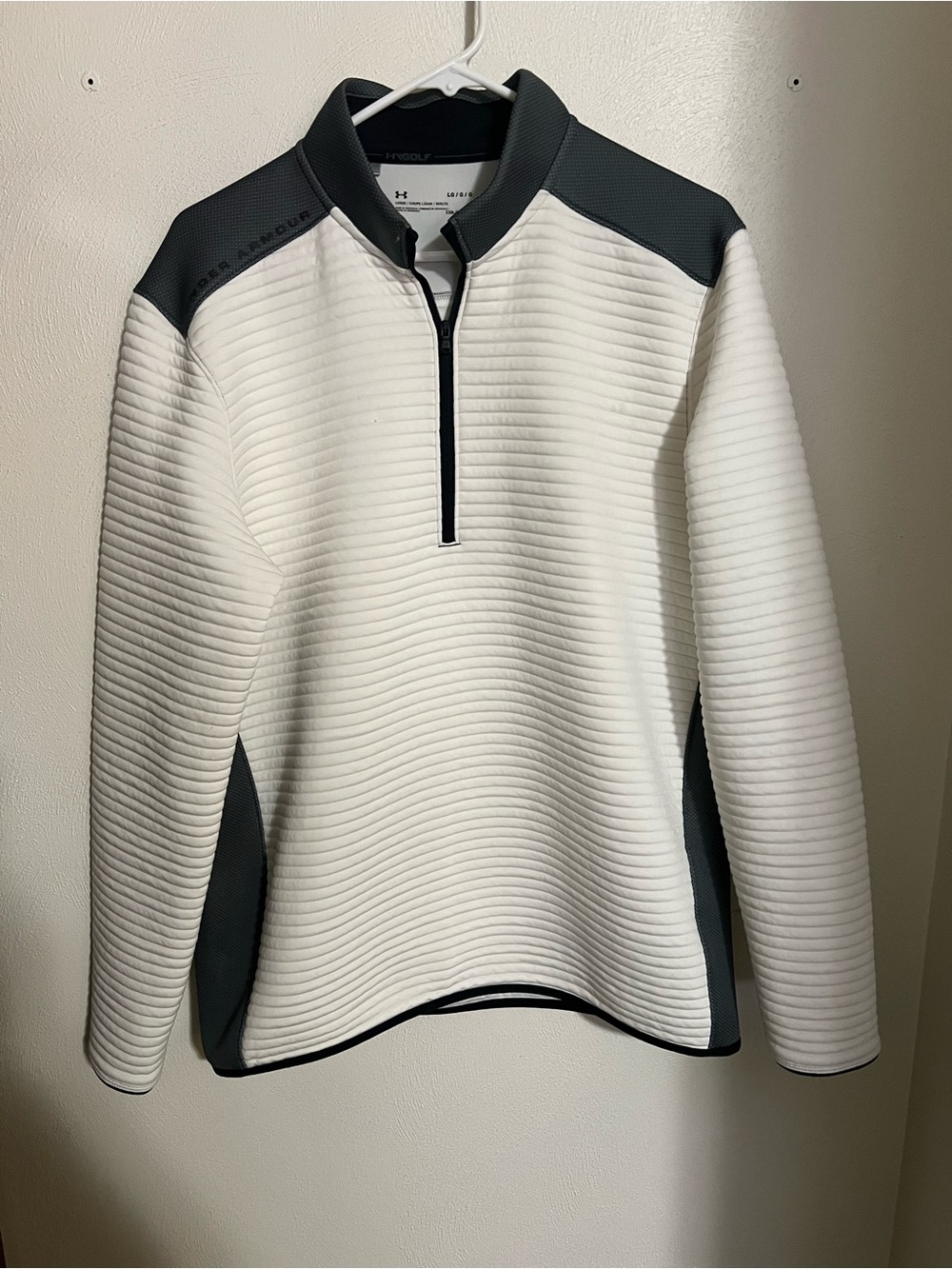 UNDER ARMOUR Storm Daytona Ribbed Athletic Golf Quarter Zip White Grey Mens Lg